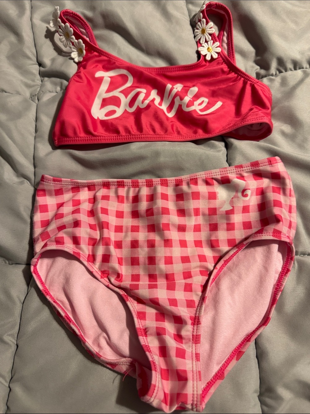 Barbie Hot Pink and Light Pink Gingham Daisy Strap Bikini